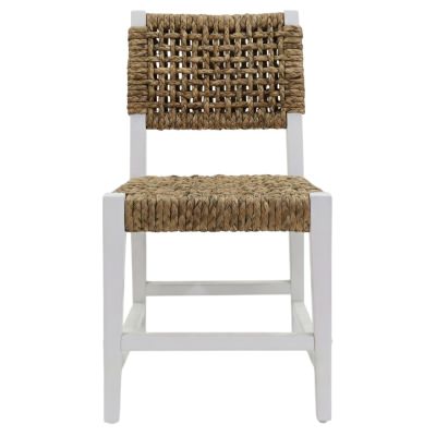 Olaedo Woven Leaf & Mahogany Timber Dining Chair, White / Natural