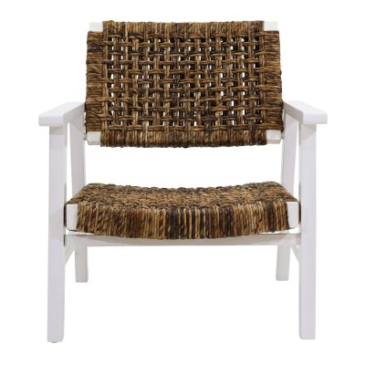Olaedo Woven Leaf & Mahogany Timber Armchair, White / Natural