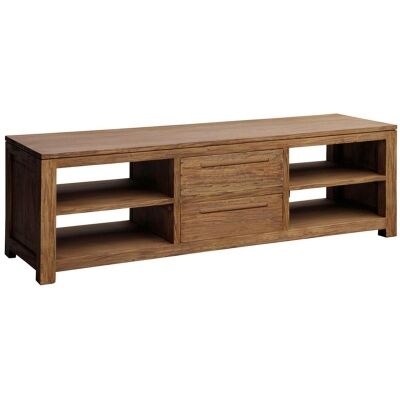 Venice Solid Mahogany Timber 2 Middle Drawer TV Unit, 160cm, Teak