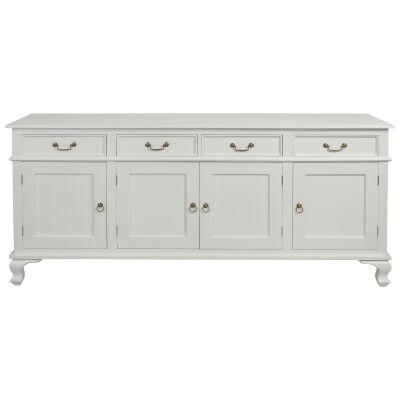 Queen Ann Mahogany Timber 4 Door 4 Drawer Buffet Table, 200cm, White
