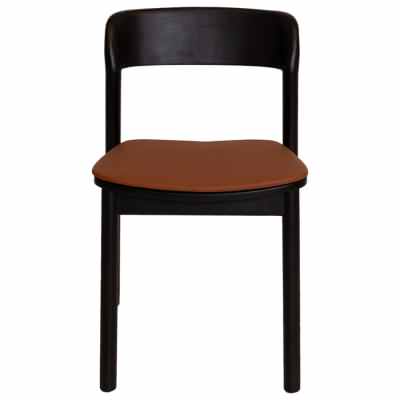 Matilda Commercial Grade Stackable Ashwood Dining Chair, Vinyl Seat, Black / Tan