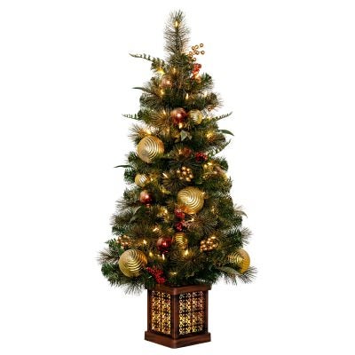 Deluxe Mountain Pine Potted LED Light Up Artificial Christmas Tree, 122cm