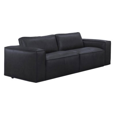 Haroma Full Waxed Leather Sofa, 3 Seater, Black