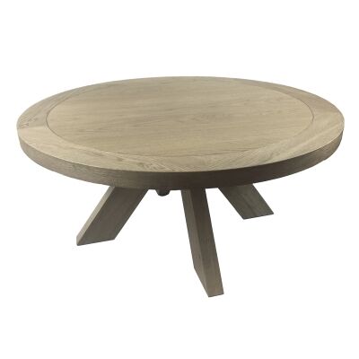 Hilaire Oak Timber Round Coffee Table, 90cm, Weathered Oak