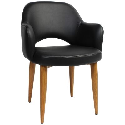 Albury Commercial Grade Vinyl Dining Armchair, Metal Leg, Black / Light Oak