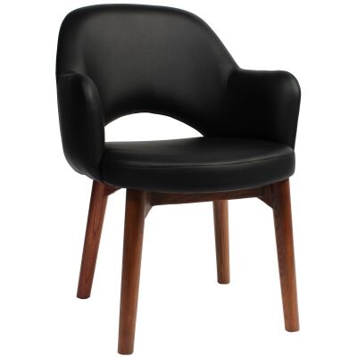 Albury Commercial Grade Vinyl Dining Armchair, Timber Leg, Black / Light Walnut