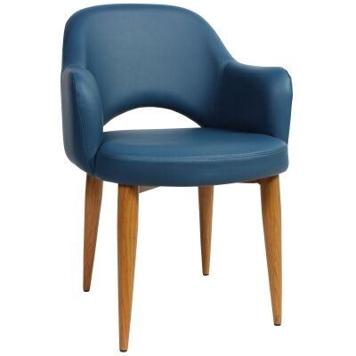Albury Commercial Grade Vinyl Dining Armchair, Metal Leg, Blue / Light Oak
