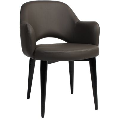 Albury Commercial Grade Vinyl Dining Armchair, Metal Leg, Charcoal / Black