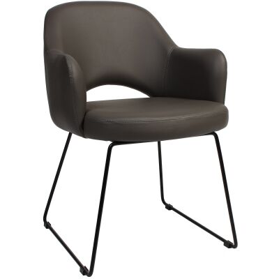 Albury Commercial Grade Vinyl Dining Armchair, Metal Sled Leg, Charcoal / Black