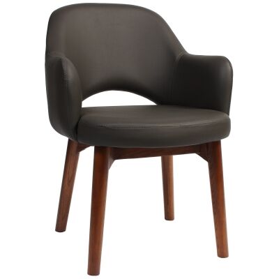 Albury Commercial Grade Vinyl Dining Armchair, Timber Leg, Charcoal / Light Walnut