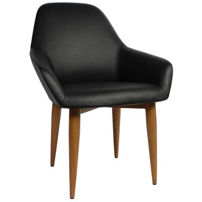 Bronte Commercial Grade Vinyl Dining Armchair, Metal Leg, Black / Light Oak