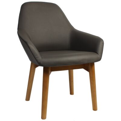Bronte Commercial Grade Vinyl Dining Armchair, Timber Leg, Charcoal / Natural