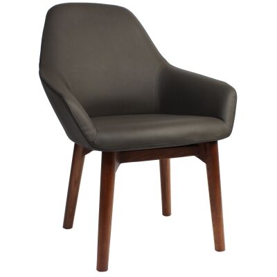 Bronte Commercial Grade Vinyl Dining Armchair, Timber Leg, Charcoal / Light Walnut