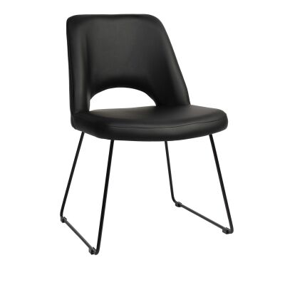 Albury Commercial Grade Vinyl Dining Chair, Metal Sled Leg, Black