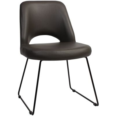 Albury Commercial Grade Vinyl Dining Chair, Metal Sled Leg, Charcoal / Black