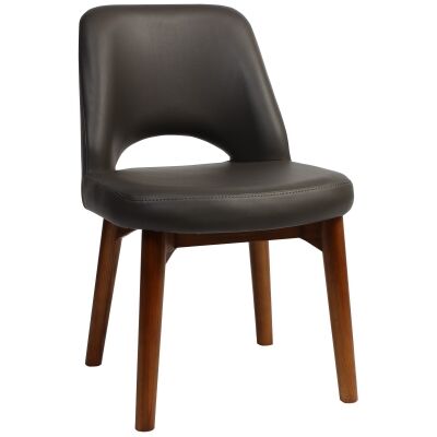 Albury Commercial Grade Vinyl Dining Chair, Timber Leg, Charcoal / Light Walnut