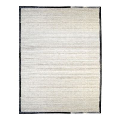 Signature Cowhide Trim Handwoven Wool Rug, 230x160cm, Beige / Grey