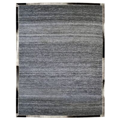 Signature Cowhide Trim Handwoven Wool Rug, 230x160cm, Charcoal / Grey