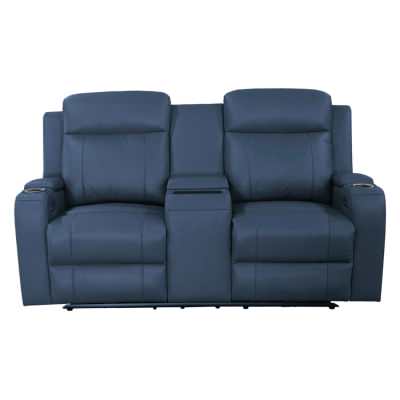 Arnoir Top Grain Leather Electric Recliner Sofa, 2 Seater, Blue