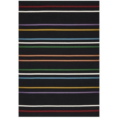 Skandi Oslo Stripe Flatwoven Wool Rug, 225x155cm, Black/Multi