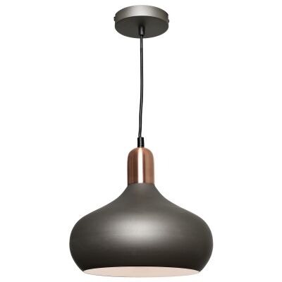 Bevo Metal Pendant Light, Bowl Shade, Charcoal / Copper