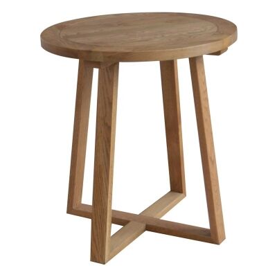 Axel Solid Oak Timber Round Side Table, Natural Oak