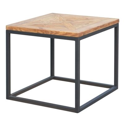 Bolden Parquetry Timber Top Iron Side Table