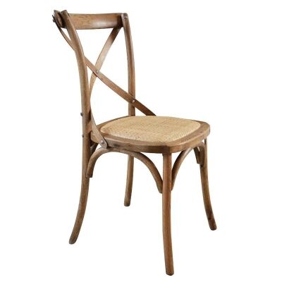 Kasan Oak Timber Cross Back Dining Chair, Rattan Seat, Natural Oak
