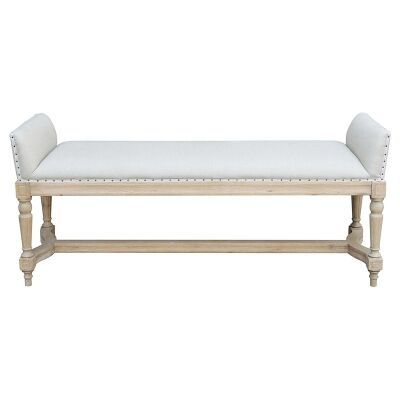 Simon Solid Oak Timber Bench with Plain Linen Seat