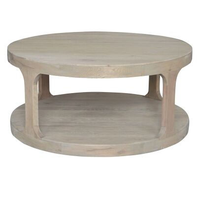 Frans Oak Timber Round Coffee Table, 92cm, Weathered Oak