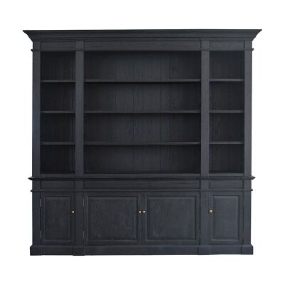 Dundee Oak Timber Bookcase, 240cm, Black Oak