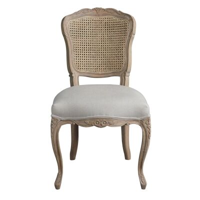 Jasie Rattan Back Oak Timber Dining Chair with Linen Seat, Oatmeal/Weathered Oak