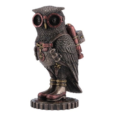 Veronese Cold Cast Bronze Coated Steampunk Statue, Owl with Jetpack