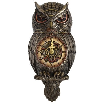 Veronese Cold Cast Bronze Coated Steampunk Statue Wall Clock, Owl