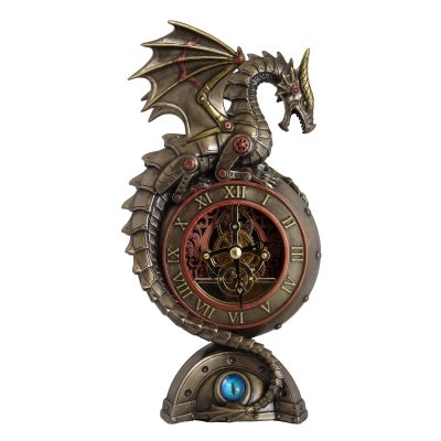 Veronese Cold Cast Bronze Coated Steampunk Statue Table Clock, Dragon