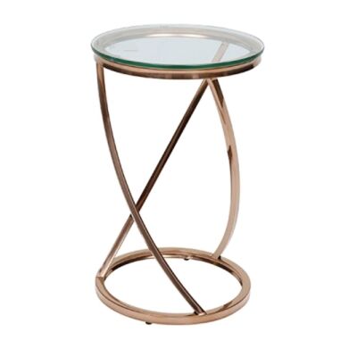 Swirl Glass &  Stainless Steel Round Side Table, Rose Gold