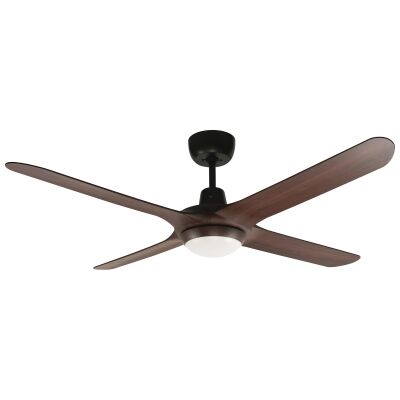 Ventair Spyda Commercial Grade Indoor / Outdoor 4 Blade Ceiling Fan with CCT LED Light, 125cm/50", Walnut