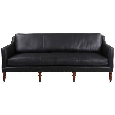 Orville Full Top Grain Leather Sofa, 3 Seater, Black