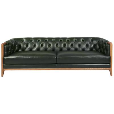 Soren Full Top Grain Leather & Oak Timber Sofa, 3 Seater, Army Green