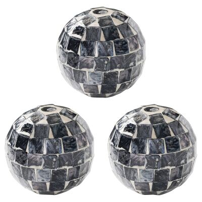 Tesco 3 Piece Capiz Inlaid Decor Ball Set, Charcoal