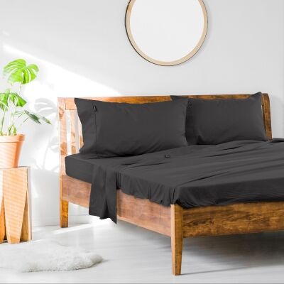 Ardor 1000TC Cotton Rich Bed Sheet Set, Double, Charcoal