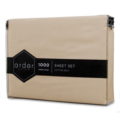 Ardor 1000TC Cotton Rich Bed Sheet Set, Queen, Stone