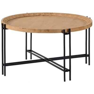 Bella Fir Timber Topped Metal Round Coffee Table, 80cm