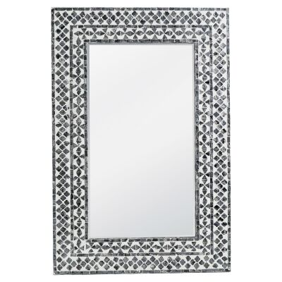 Gweedore Capiz Inlaid Frame Rectangular Wall Mirror, 90cm, Charcoal