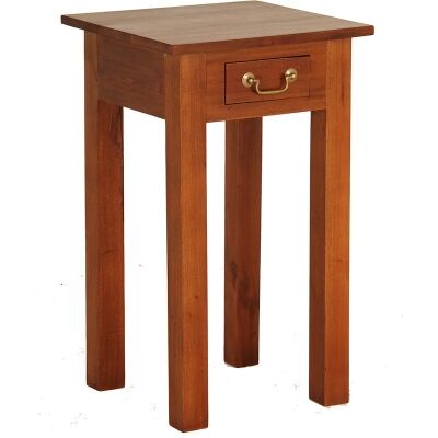 Malacca Mahogany Timber Single Drawer Side Table, Light Pecan