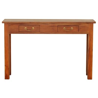 Malacca Mahogany Timber 2 Drawer Sofa Table, 120cm, Light Pecan