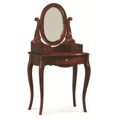 Queen Ann Mahogany Timber Oval Mirror Dressing Table, Mahogany