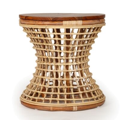 Marcus Rattan Round Side Table with Timber Top