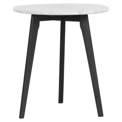 Oia Marble & Timber Round Side Table, White / Black