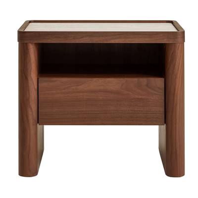 Ervalo Glass Topped Wooden Bedside Table, Walnut